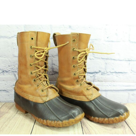 Vintage LL Bean Brown Leather Unlined Mid Calf Hunting Duck Boots Size 5 M - Picture 3 of 10